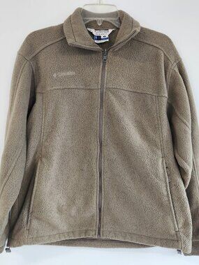 🍂Columbia Fleece Jacket Mens Small Tan Brown Full Zip Core Interchange Outdoor